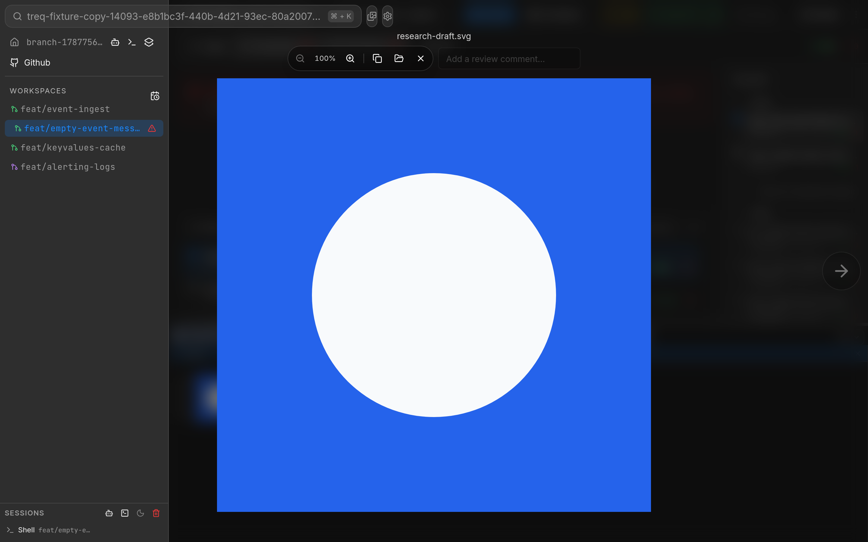 Asset lightbox open after clicking the thumbnail