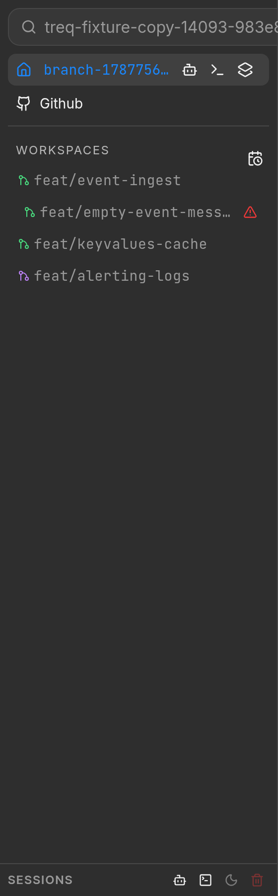 Sidebar showing stacked workspace hierarchy
